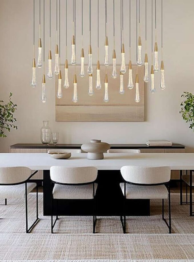 Modern Chandelier 50 in. 25-Light Raindrop Linear Gold Chandelier for Dining Room, Living Room, Crystal Chandelier