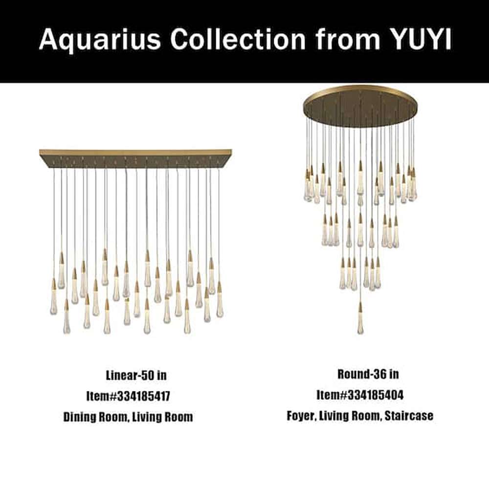 Modern Chandelier 50 in. 25-Light Raindrop Linear Gold Chandelier for Dining Room, Living Room, Crystal Chandelier - Image 2
